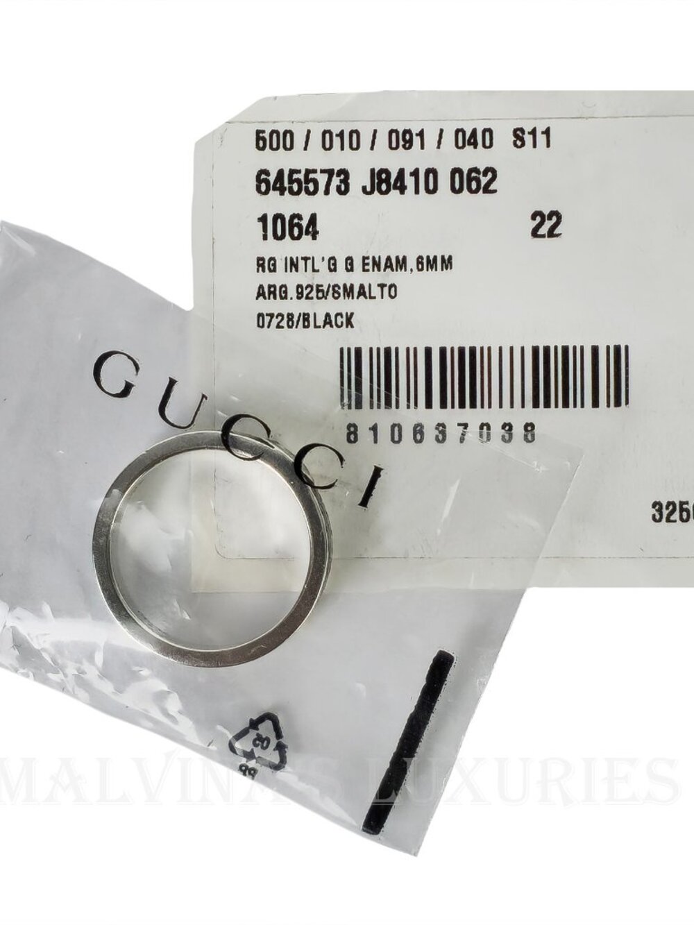 GUCCI RING STERLING SILVER w BLACK ENAMEL INTERLOCKING GG LOGO sz 22 US 10 - Picture 16 of 16